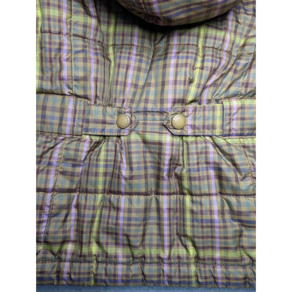 Lands End Kids Plaid Sherpa Lined Quilted Hooded Jacket Olive Green Brown 3T
